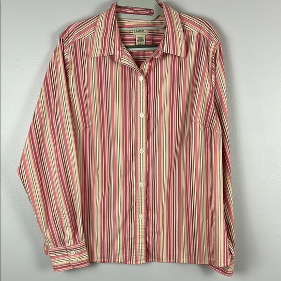 L.L. Bean Pink and Cream Striped Long Sleeve Oversized Shirt Size Large - Picture 2 of 8